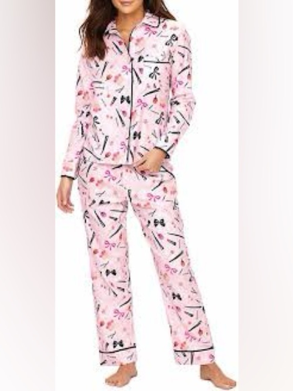 kate spade Pink Floral and Bow Print Pajama Set